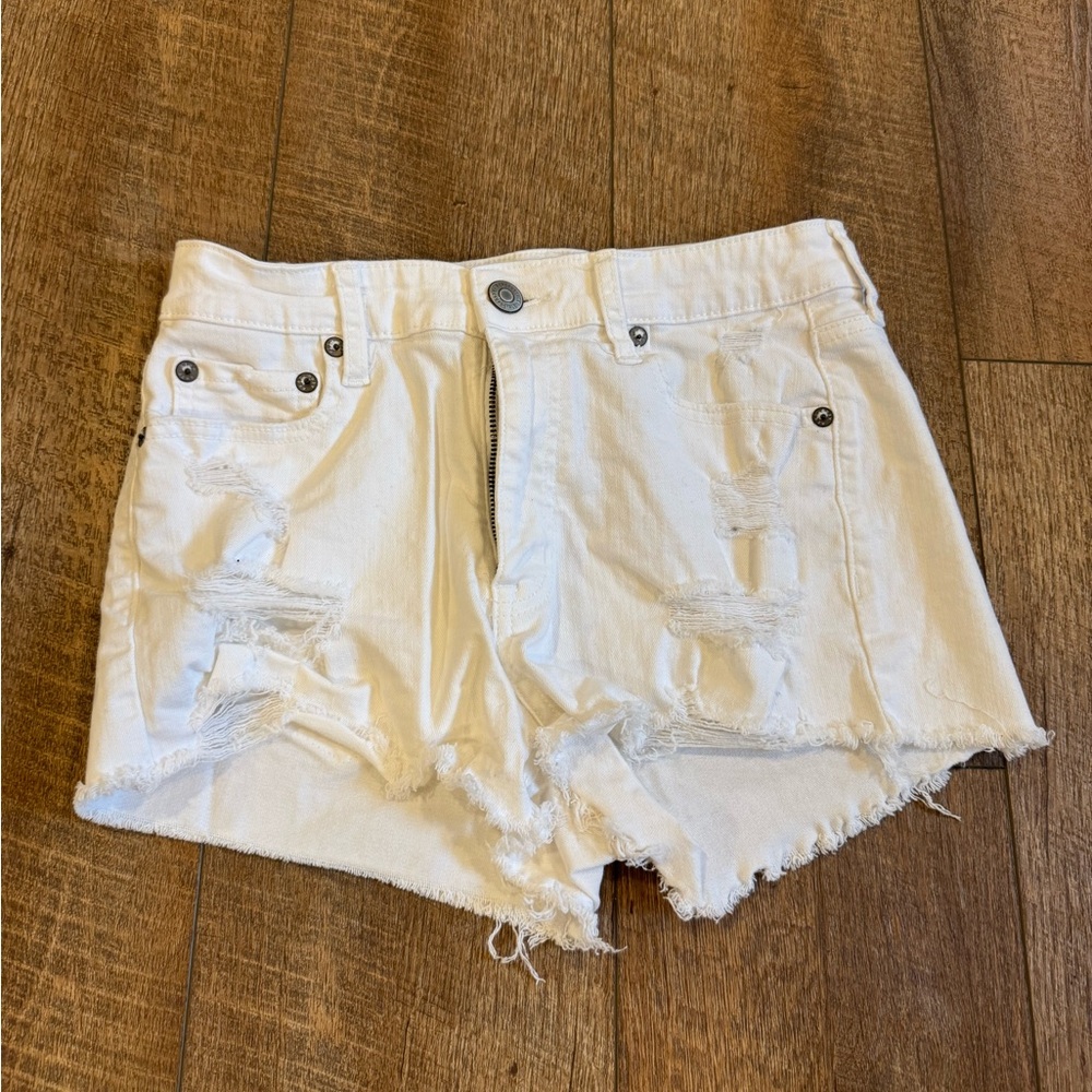Aeropostale Juniors White Denim Jean Shorts High Rise Shorty Size 2